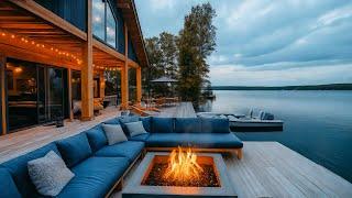 Elegant Jazz in Lakeside Ambience | Soothing Jazz Music with Fireplace for Study, Work