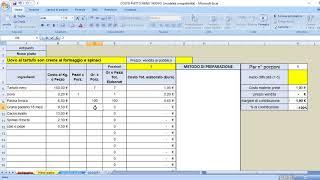 come calcolare il food cost con Excel