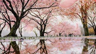 Spring Rain Ambience - Relaxing rain and birds sounds for sleep with falling cherry blossoms