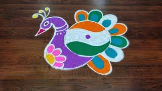 Republic Day Rangoli|Thai madham kolam|peacock Rangoli|Salem Rangoli|Flag kolam|Freehand kolam