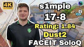 s1mple (17-8) SoloQ (Dust2) | FACEIT Ranked | Dec 22, 2024 #cs2 #pov