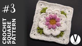 Crochet 3D Flower Granny Square Tutorial for Baby Girl Blanket #3