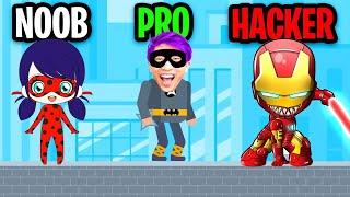 NOOB vs PRO vs HACKER In SUPERHERO LEAGUE! (ALL LEVELS & ALL HEROES UNLOCKED!)