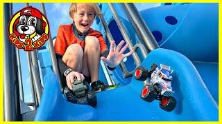 MONSTER TRUCKS PLAY AT THE PARK  OUR SUPER FUN COMPILATION!