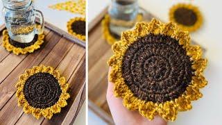 SUNFLOWER COASTER Crochet Pattern - How to Crochet a Sunflower for Beginners