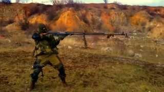 Russian Rambo! Militiaman shooting from semi-automatic anti-tank rifle PTRS-41