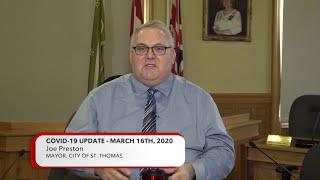 St. Thomas: COVID-19 Update from the Mayor - March 16th