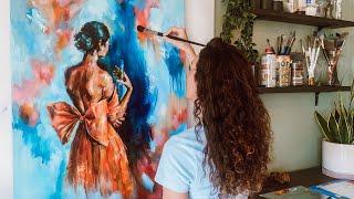 Romantic Painting Timelapse of Woman in Orange Dress  | 004