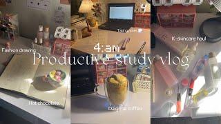 4:am| productive study vlog️️|fashion drawing,Korean skincare haul,hot chocolate ,dalgona coffee|