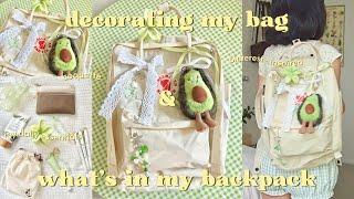 decorating my bag + what's in my backpack  coquette, pinterest-inspired, daily essentials