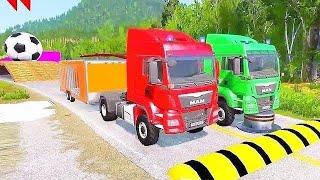 Double Flatbed Trailer Truck Vs Speedbumps Train Vs Cars Beamng.drive In Reverse!  #304