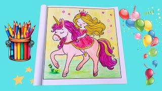 Princess & Unicorn Coloring Page | Mini Coloring Book For Kids | Coloring Fun for Children