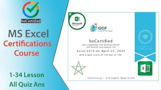 MS Excel Certification Course | 1-34 Lesson | All Quiz Answers | beCertified