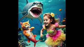 Cute Mermaid Kitten Save the girl from shark the tiny Mer-Kitten’s Brave Rescue!” ‍️#cat #cute