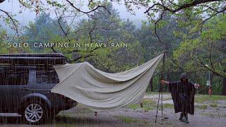 Just one trap is enough for camping even when heavy rain with strong winds. Cosy vibes. Rain ASMR