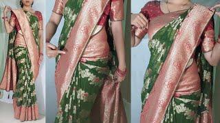 Organza banarsi type silk saree draping tutorial for beginners | easy trick make perfect pleats