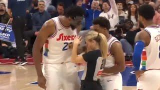 Joel Embiid ejected for getting heated in refs face then needs to be held back 