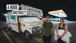 Our First Time RV Camping In a PARKING LOT! Creepy Door Knocks & More Engine Trouble 