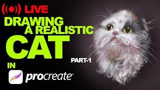 Livestream #8-Live Drawing REALISTIC CAT in PROCREATE Part -1#realistic #procreate #Tutorial #Ipad