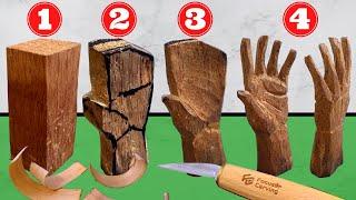 ️​ 5 Steps for CARVE a HAND in Wood, EASILY,  Whittling and WOOD CARVING for beginners