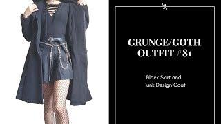 Grunge / Goth Outfit #81 ~ Black Skirt & Punk Design Shop Coat