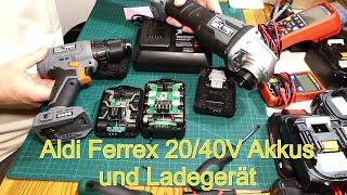 Aldi Ferrex 20/40V Akkus und Ladegerät