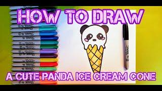 How To Draw A Cute Panda Ice Cream Cone | Step by Step | Tutorial for Beginners and Kids | Fun