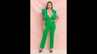 Girlmerry New plus size sexy deep v collar ruffle stretch jumpsuit SKU 049559