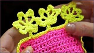 Crochet flower border. Crochet the edge.