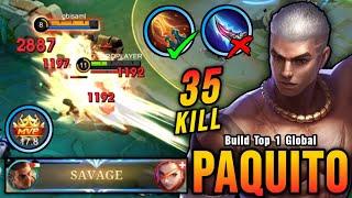 SAVAGE + 35 Kills!! Paquito Best One Hit Damage Build (MUST TRY) - Build Top 1 Global Paquito ~ MLBB