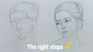 How to draw a portrait using Loomis method - realistic face