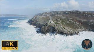 Flying Over The Coast Of Galicia, Spain In 4K. Peaceful Music & Views