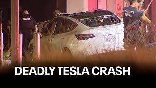 Tesla driver dies after crashing into Fremont apartment complex, sparking fire | KTVU