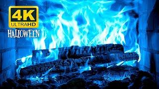  Halloween Fireplace 4K (12 HOURS). Blue Fireplace with Crackling Fire Sounds. Magic Fireplace