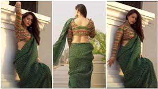 Low Waist Saree Fashion show Saree Lover Back Pose Cotton Green  Saree Full Sleeve Blouse #saree