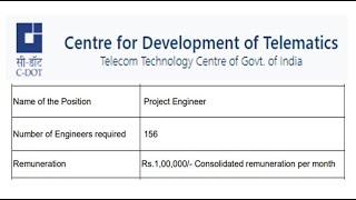 Any Degree Govt. Recruitment Notification with Rs 1,00,000 pm | C-DOT