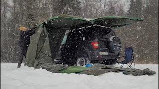 Snow Winter Car Camping in Russia.