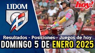 JUEGOS DE HOY, RESULTADOS DE AYER, POSICIONES LIDOM 05/01/2025