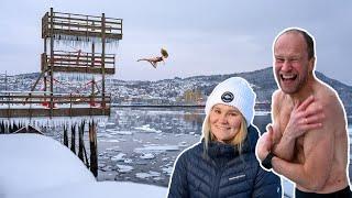 Teaching my dad DEATH DIVING in FREEZING water