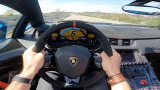 POV: 308km/h in a straight pipe Lamborghini Aventador SV Roadster on the Autobahn !