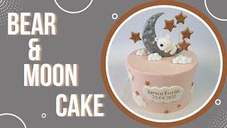 Baptism cake | Sleeping bear & moon cake topper