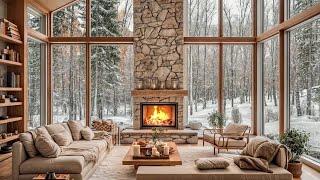 Cozy Fireplace & Falling Snow Ambience in Rustic Cabin for Deep Sleep & Stress Relief