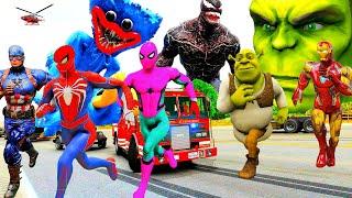 Siêu Nhân Người Nhện Chạy Xe Ô Tô Cứu Hỏa Giải Cứu Siêu Anh Hùng , Spiderman Car Monster avengers