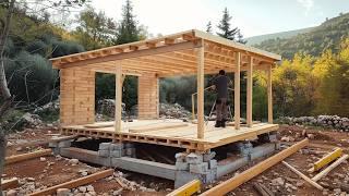 Man Alone Builds Wooden HOUSE with Rooftop Terrace | Start to Finish @serkanbilgin27