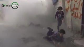 Syrian children narrowly escape shelling explosion in Damascus