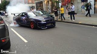 Nissan Skyline R33 GTR X2 Shooting Flames and MASSIVE BURNOUT GUMBALL 300 LONDON @IMRANQPHOTO INSTA