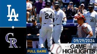 Colorado Rockies at Los Angeles Dodgers FULL GAME HIGHLIGHTS Sep 29, 2024 | MLB Highlights 2024