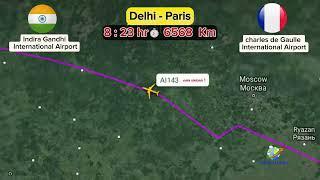 Delhi to Paris Flight Route air india - Flightradar24 #shortsviral #aviation #airindia #paris #delhi