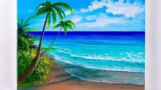 Beach Landscape painting | Acrylic Painting | Beach Scenery | Aham Art