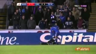 Eden Hazard Red Card Kicked ball boy on stomach semi final Capital one cup 2013